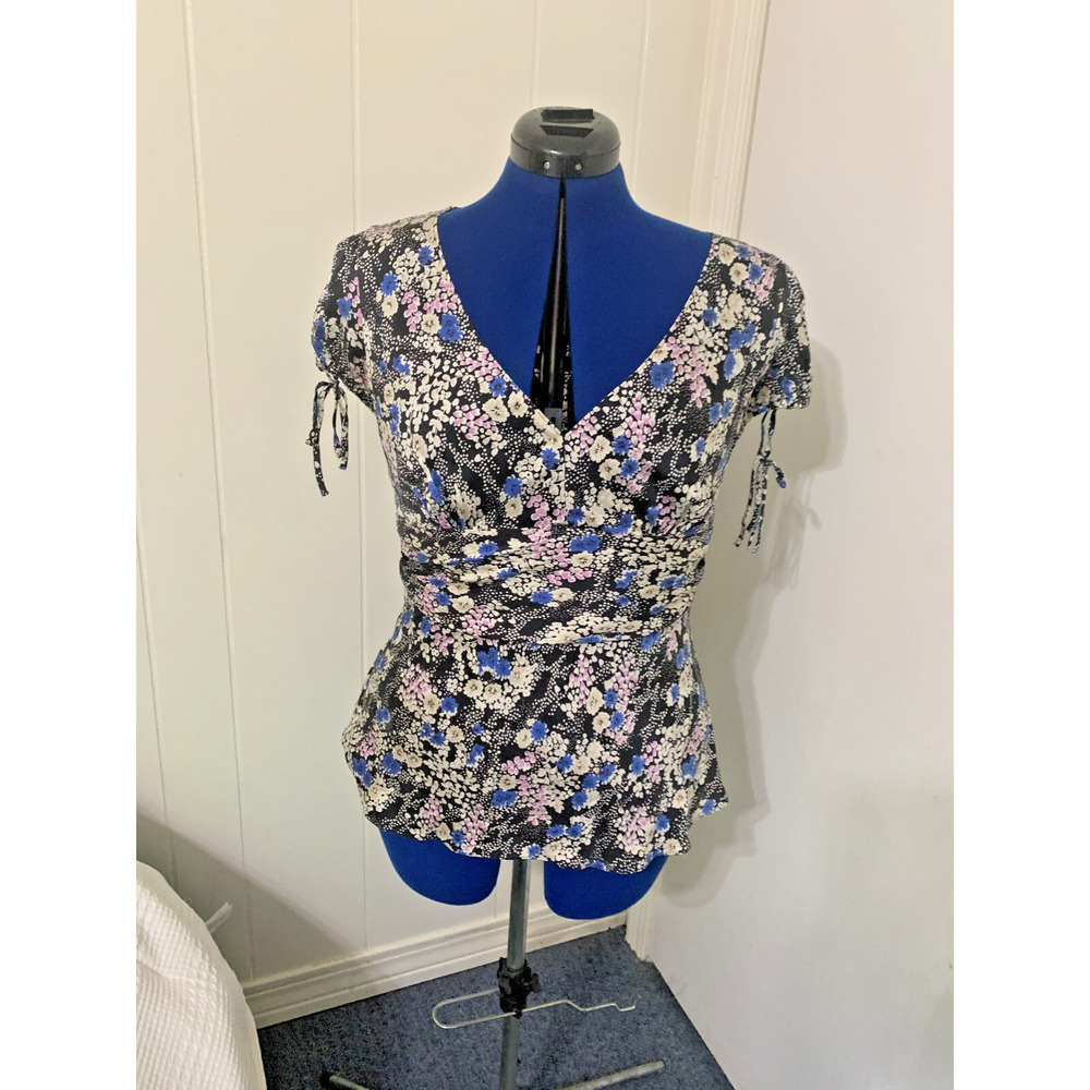 - Vintage Express Design Studio Silk Top Large Babydoll Tie Waist Y2k Ditz…
